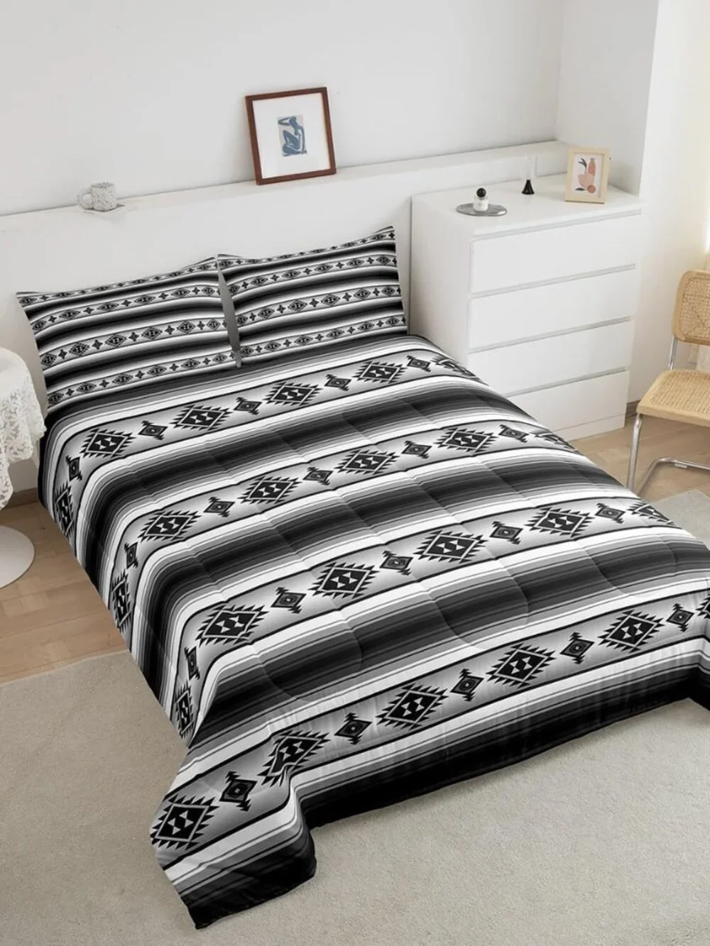 Rustic Farmhouse Bedding Comforter Sets Queen Boho Stripes Aztec Bedding Set Vin